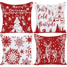 EZVING 24x24 Baby It's Cold Outside Reindeer Merry Christmas Red Snowflake Soft Velvet Hidden Zipper Decorative Pillow Cover Double Side Print Cushion Case for Home Sofa Square 24 inches Set of 4