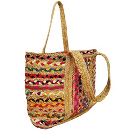 SHIVERO HOMES Rectangular Jute Cotton Straw Beach Bags Totes Handbag Shoulder Bag Tote Bag for Women Tassel Bag Natural Fiber Handbags Multicolor