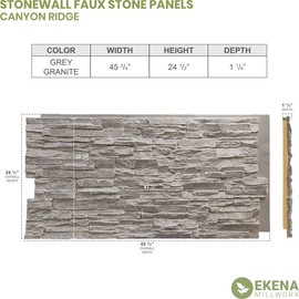 Ekena Millwork PNU24X48CNGG EverStone Canyon Ridge, 45 3/4" W x 24 1/2" H x 1 1/4" D Stonewall Faux Stone Siding Panel, Grey Granite, 8 Square Feet