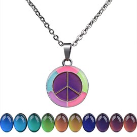 FM FM42 Temperature Sensing Color Changing Anti-war Peace Sign Pendant Necklace with Glow in the Dark Frame ZN1316