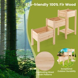 HAPPYGRILL 3-Tire Raised Garden Bed, Wooden Raised Planter Box with 3 Planter Boxes, Drainage Holes, Open Storage Shelf, Outdoor Garden Bed with Legs for Plant, Fruit, Vegetable, Flower, Herb