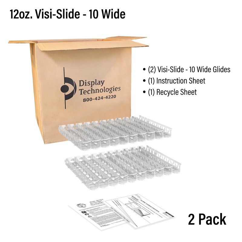 Display Technologies Visi-Slide Gravity Fed Organizer, low ring for 12-16oz