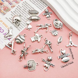 100pcs Antique Silver Sport Charms for Jewelry Making Alloy Football Baseball Softball Soccer Charms for DIY Crafts (SN272)