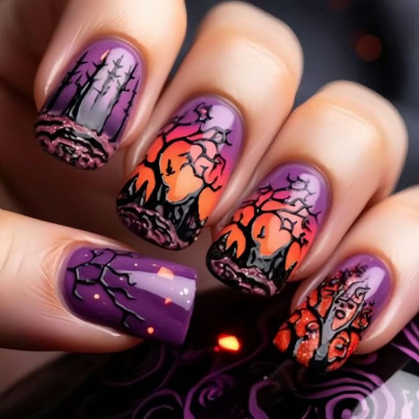 Halloween Press on Nails Square Fake Nails Medium False Nails