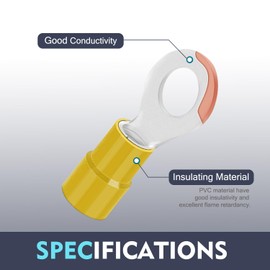 Chanzon Yellow Ring Terminals - #10 M5 - UL Listed Insulated PVC Eyelet Wire Connector 12-10AWG Gauge Electrical Crimp Connector for Boat Truck Stereo Car(50pcs)