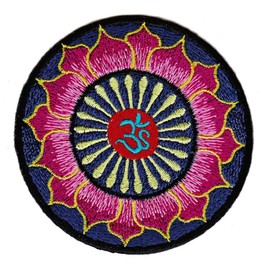 Buddha Sign Flower Patch for Iron-On or Sew On Clothes Embroidered Iron-On Patch Appliqué Mantra Yoga Hindu Patch Size 8.0 x 8.0 cm