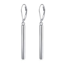 S925 Sterling Silver Vertical Cylinder Bar Drop Dangle Earrings Gift for Women