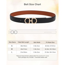 AWAYTR Reversible Belt for Women - Two-in-One Women Fashion Leather Belt for Jeans with Golden Buckle (Black/Brown(Shiny Buckle),115cm)