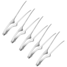 M METERXITY 5 Pcs Korean and Japanese BBQ Tongs 9.5 Inch Barbecue Tongs 304 Stainless Steel Kitchen Self-Standing Grill Non-Slip for Grill/Salad/Camping/Cooking [Silver]