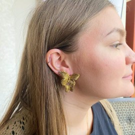 STAINLESS STEEL ANABELLA Butterfly Ear Studs Earrings Stainless Steel Yellow 18K Gold Plated