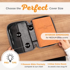 Christian Art Gifts Poly-canvas Bible Cover for Men & Women: The Lord is My Light - Psalm 27:1 Inspirational Bible Verse w/Secured Zippered Pocket & Pen Storage for Books & Supplies, Gray, Medium