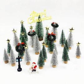 MEGANEOPRE Small Christmas Tree,Mini Christmas Tree, Small Pine Tree with Wooden Bases for Xmas Holiday Party Home Tabletop Tree Decor (42pcs kit)