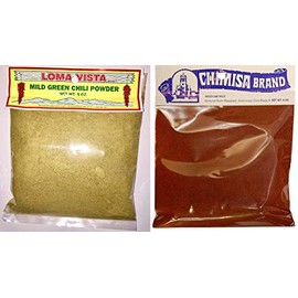 New Mexico Chili Bundle - 1 Each of Chimisa Brand Medium-Hot New Mexico Red Chili Powder (6 Ounces) and Loma Vista Mild Hatch Green Chili Powder (5 Ounces)