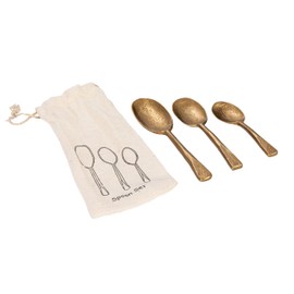 Creative Co-Op Hand-Forged Metal Spoons with Antique Finish on a Printed Drawstring Bag, Gold, Set of 3