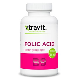 Xtravit Folic Acid Supplement – May Support Prenatal, Pregnancy, Breastfeeding, & Postnatal Wellness - Vital Supplements for Women & Men - Vegan, Non-GMO, Gluten-Free, No Fillers, 800 mcg, 60 Tablets