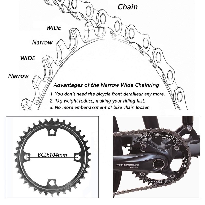 Newgoal 104 BCD narrow and wide single chain link, 32T/34T/36T