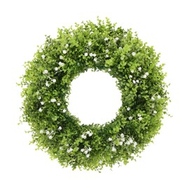 U'Artlines 20 Inch Boxwood Wreaths for Front Door, Spring Summer Wreath with White Flowers, Large Faux Greenery Wreath for Wall Window Porch All Seasons Outdoor Decor