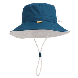 Baby Sun Hat for Boy Girl Toddler Summer Bucket Hat,Kids Sun Protection Beach Cotton Baby Hats 2-4Years Lake Blue