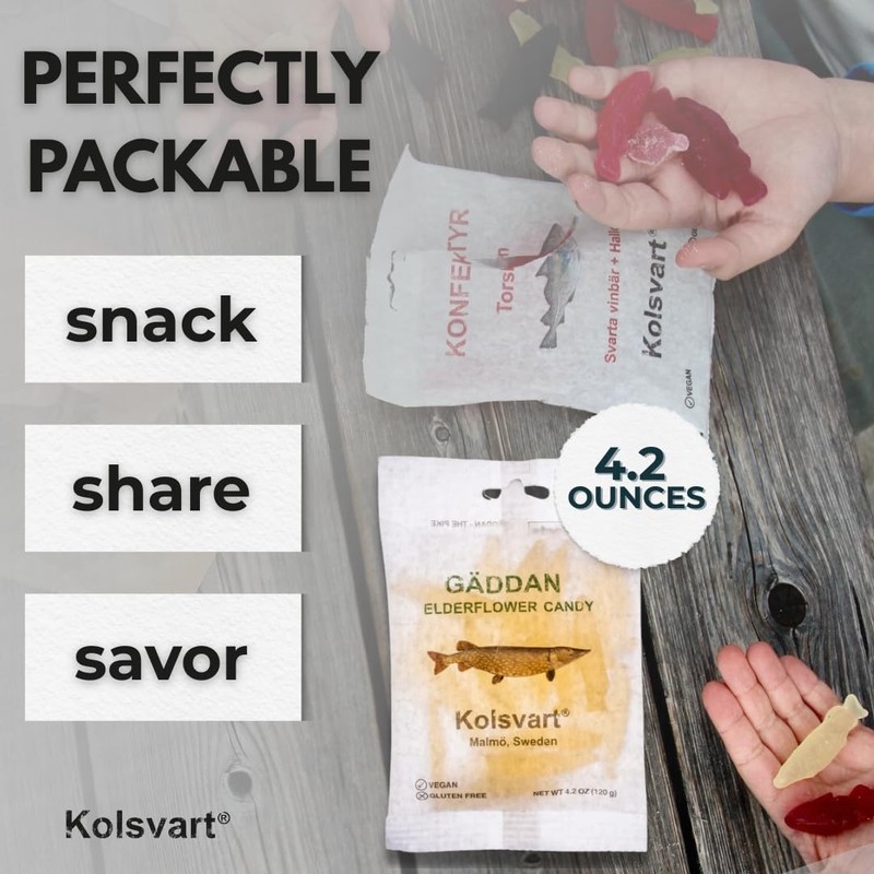 KOLSVART Swedish Candy, Torsken Shaped, Classic Scandinavian Gummy, Vegan, Gluten