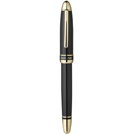 BEILUNER - Pluma estilográfica negra 315, impresionantes bolígrafos de lujo con detalles de oro de 24 quilates, hermosa punta dorada de 24 quilates (fina), convertidor de tinta, regalo elegante para