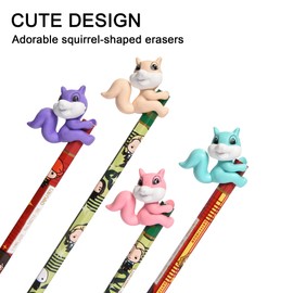 24Pcs Pencil Top Erasers for Kids, Squirrel Pencil Erasers Toppers Bulk, Cute Cap Erasers for Party Favors Classroom Rewards