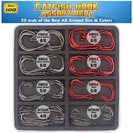 Catfish Hook Set Offset Octopus Circle & Baitholder Hooks 100-Pack Assorted Sizes 8/0 to 2/0 –Fishing Accessories (Catfish Hook Set -100 Pack Assorted)