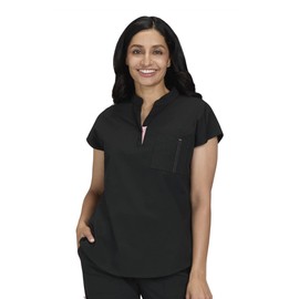 KOI Solis x Catrin Women's 2-Pocket Zipper-Neck Scrub Top Black Medium