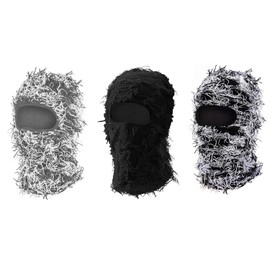 3pcs Distressed Balaclava Ski Mask for Men and Women - Windproof Knitted Full Face Mask Cold Weathe One Size Size Fits Everyone