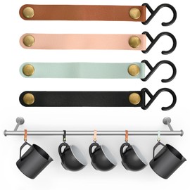 Pack of 20 Hooks for Clothes Rail, S Hooks with Leather Loop Hooks for Hanging, S-shaped Leather Camping Hooks, 16 x 2 cm, Plastic, Multifunctional Hooks for Wardrobe, Coat, Kitchen, Bathroom