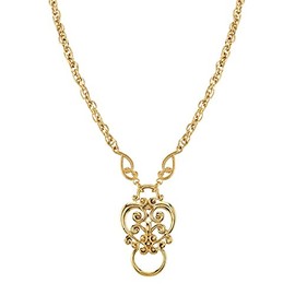 1928 Jewelry Gold Tone Heart Badge And Eyeglass Holder Pendant Necklace For Women 28"
