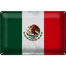 Tin Sign 20 x 30 cm Domed Mexico Flag of Mexico Vintage Decorative Gift Sign