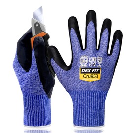 DEX FIT A8 Cut Resistant Gloves Cru953; Fiberglass Free, 3D-Comfort Fit and Grip, Thin, Durable, Touchscreen, Tungsten (Steel Blue, Medium (1 Pair))