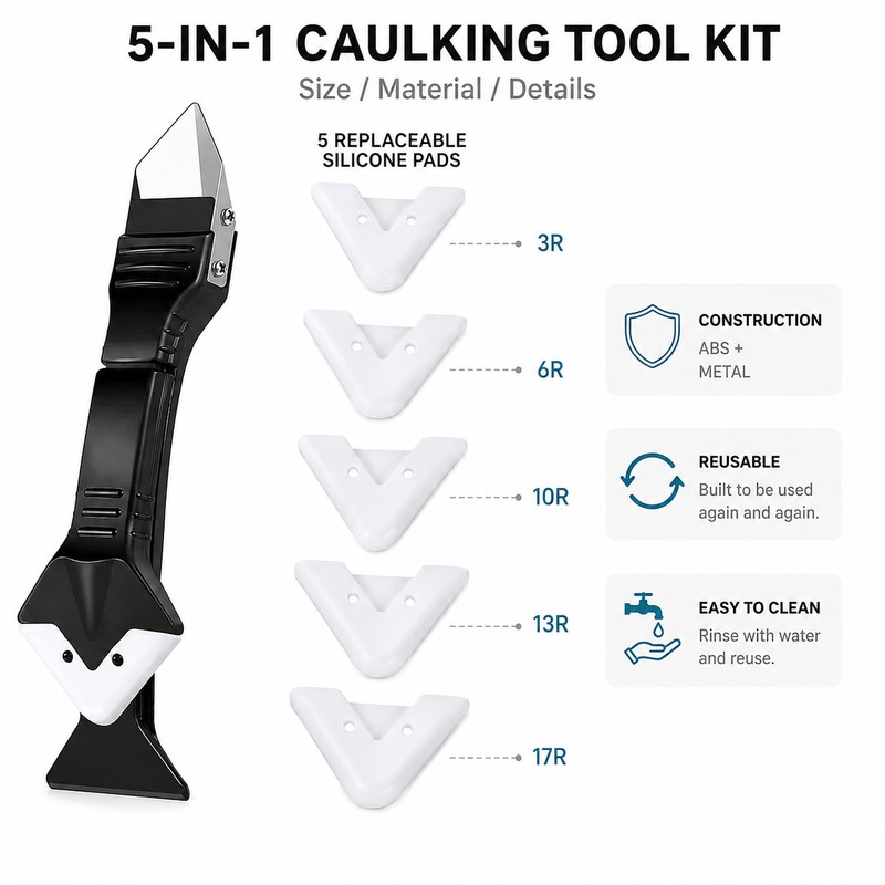 5-in-1 Silicone Caulking Tool Kit for Sealant Finishing – Reusable