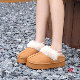 Women's Plush Cross Band Slippers Winter Flat Furry Open Toe Slippers Warm Fluffy Faux Fur, Black (black 5)