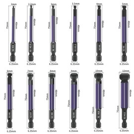 ANBOO 12 Pieces 75 mm Ball Head Hex Screwdriver Bit 1/4 Inch S2 Magnetic Hex Screwdriver Set 2/2.5/3/3.5/4/5/6/7/8/9/10/12 mm Hex Screwdriver Allen Key Set
