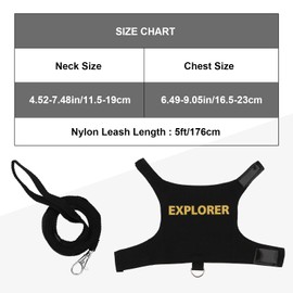 Hypeety Bearded Dragon Harness and Leash Set Adjustable Escape Proof Leash Outdoor Walking Training Leash and Harness for Bearded Dragon Lizard Reptiles Small Pets Black (Explorer)