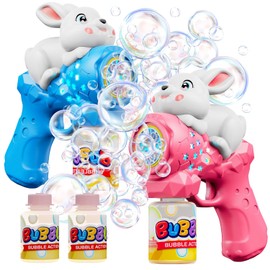 Bunny Bubble Gun for Kids, 2 Pack Rabbit Bubble Machine for Toddler W/LED Lights, 12000+ Bubble/Min, 360° Leak-Proof Bubble Blower Blaster Toy, Outdoor Summer Play, Easter, Wedding & Birthday Gifts