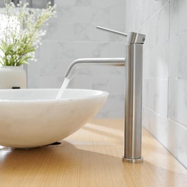 BWE Brushed Nickel Vessel Sink Faucet Single Handle Bathroom Faucet One Hole with Pop Up Drain Assembly and Supply Lines Stainless Steel Commercial Lavatory Vanity Sink Faucet Mixer Tap