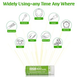 PEEKAYA (6-Pack) 14430 Rechargeable Battery LifePo4 3.2V 400mAh for Ourdoor Gardan Solar Light, Eco-Friendly and Safe