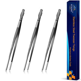 JETKONG 9-Inch Serving Tweezer Tongs Kitchen Tweezers Stainless Steel Cooking Tweezers, Set of 3 (9 9 9 Inch, Black)