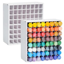 Krafetto 2 Pack 64 Grids Paint Organizer Storage Rack, Wall-mountable Craft Paints Holder, Paint Bottle Organizer Rack Stand for 2 oz Acrylic Craft Paints