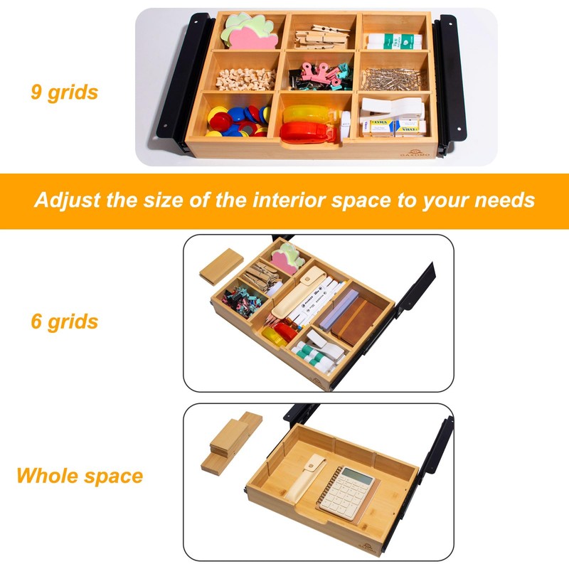 Under Desk Bamboo Drawer with U-Shaped Hollow Panel to Pull