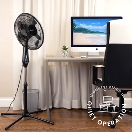 NEXAIR 16 Inch Oscillating Pedestal Stand Up Fan, Quiet Operating Room Fan with Remote Control, 3 Speed, Auto Off Timer, Black
