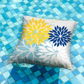 DFXSZ Outdoor Throw Pillow Covers 18x18 Inch Set of 2 Waterproof Spring Summer Geometric Elegant Yellow Blue Dahlia Outdoor Pillow Covers for Patio Funiture Garden Couch