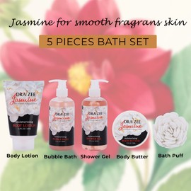 Gifts for Mom - Heel Shoe Spa Basket For Women Set of 2 Jasmine and White Tea Scented Luxury Spa Baskets Set w/ Shower Gel, Bubble Bath, Puff, Butter & Lotion - Mother's Day Gifts Basket by Draizee