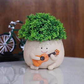 NINIPAPA Face Planter Pot Funny Smiley Head Plant Pots with Drainage Hole for Indoor Plants, Cute Guitar Succulent Flower Pot, Unique Gifts on Birthday, Christmas, Mother's Day