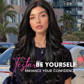 testar 13×6 Lace Front Wig Long Black Wavy Wigs for White Women Middle Part Body Wave Synthetic Heat Resistant Fibre Wig for Daily Use 26IN