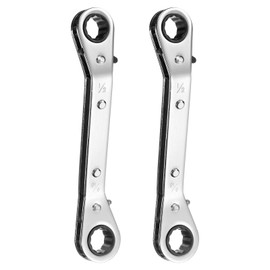 sourcing map 2pcs HVAC Service Wrench 1/2" x 9/16" 25 Degrees SAE Double Head 16-Teeth Air Conditioner Valve Reversible Ratchet Wrench for Refrigeration Equipment Repair