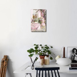 TISHIRON Bicycle and Flower Wall Art Canvas Painting Pictures Wall Decor Canvas Art Lake Blue Modern Artwork Contemporary Wall Decor for Home Office Decorations Framed Ready to Hang 8" x 12"