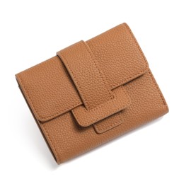 GOIACII Small Women's Wallet RFID Blocking Ladies Card Holder Compact Mini Purse Leather Brown